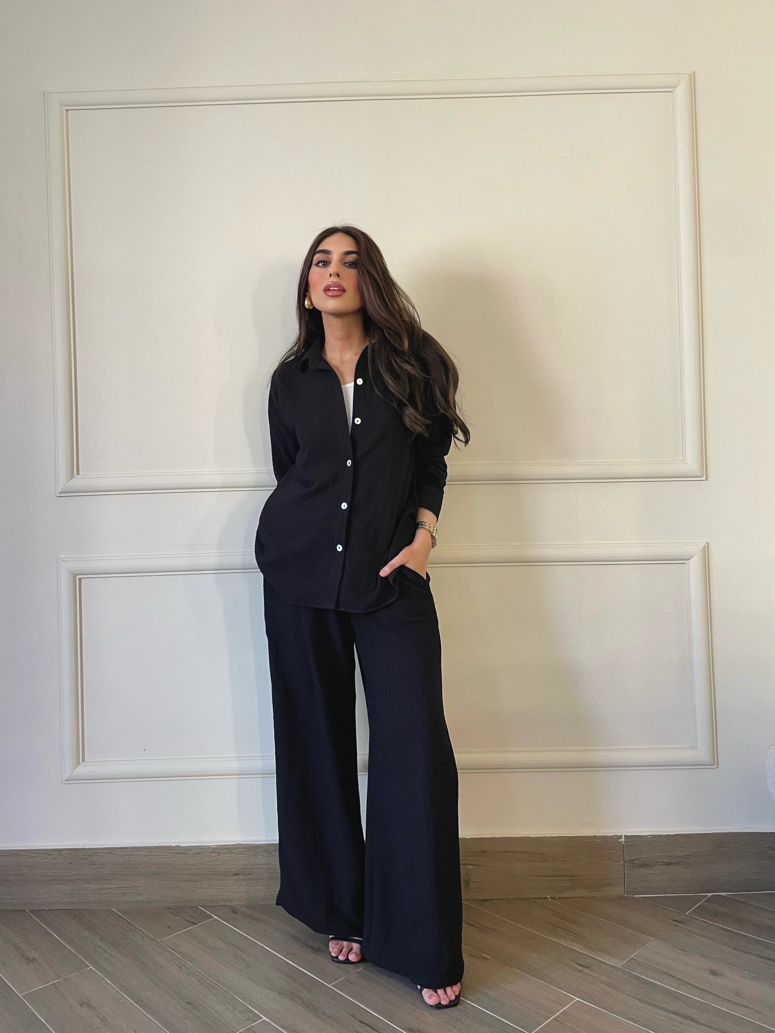 CRUSHED FABRIC BLACK CO ORD SET