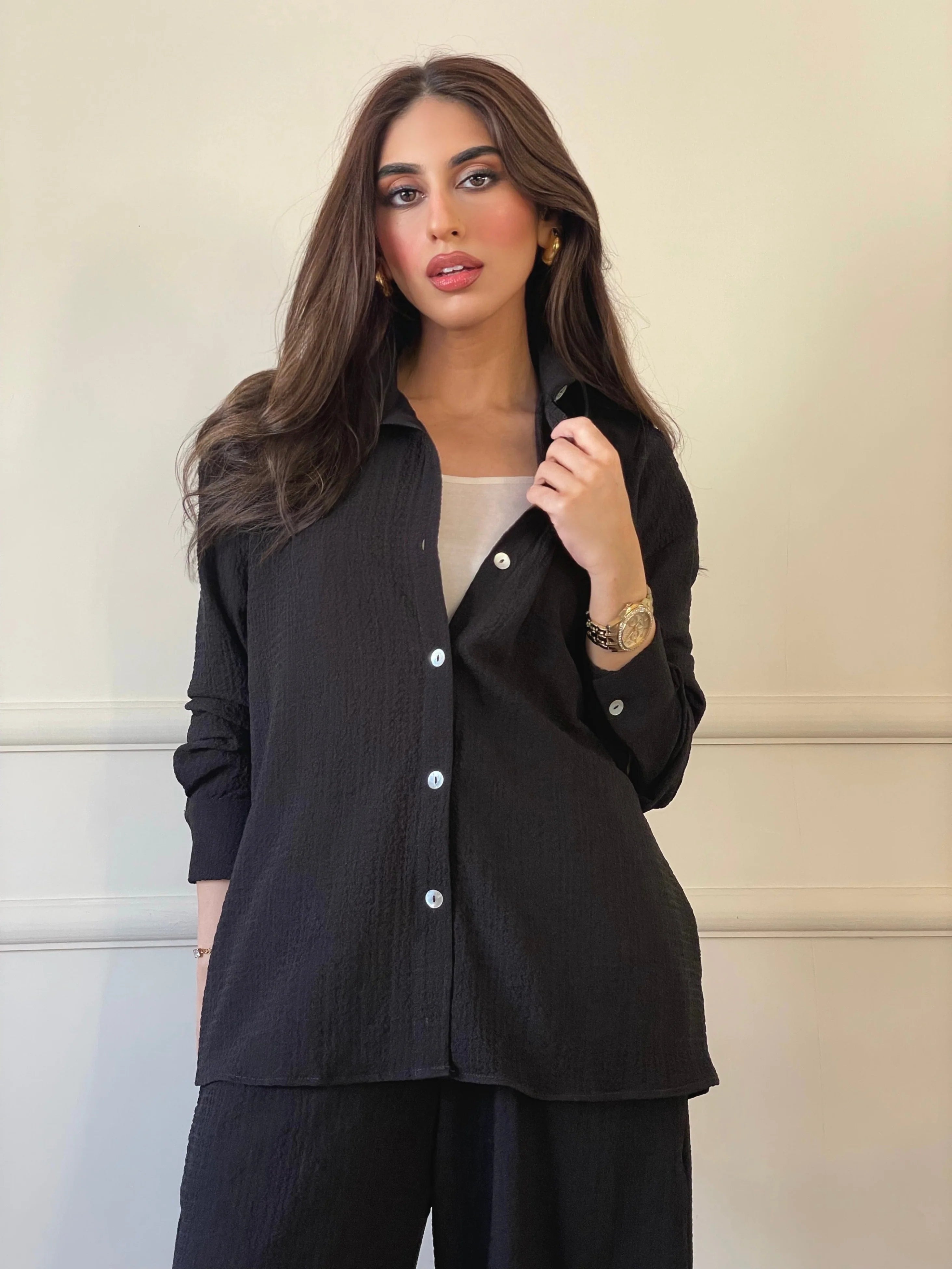 CRUSHED FABRIC BLACK CO ORD SET